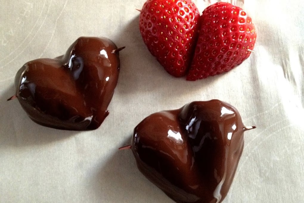 Chocolate Covered Strawberry Hearts InProgress