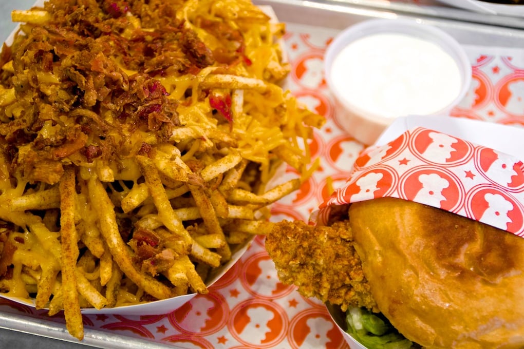cheese fries and fried chicken sandwich
