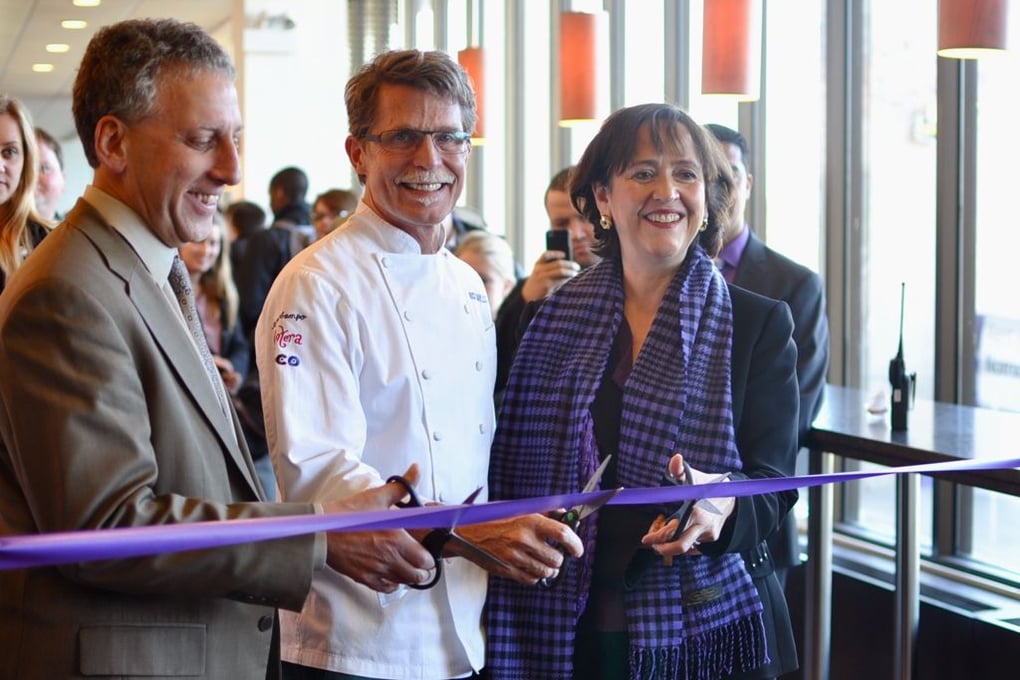 Lily Allen Rick Bayless cutting ribbon 2