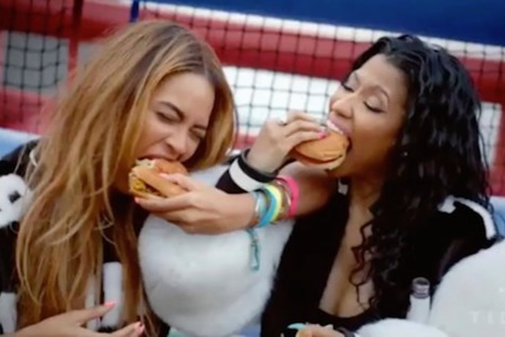 Beyonce and Nicki Feeling Myself Video Eating Burgers