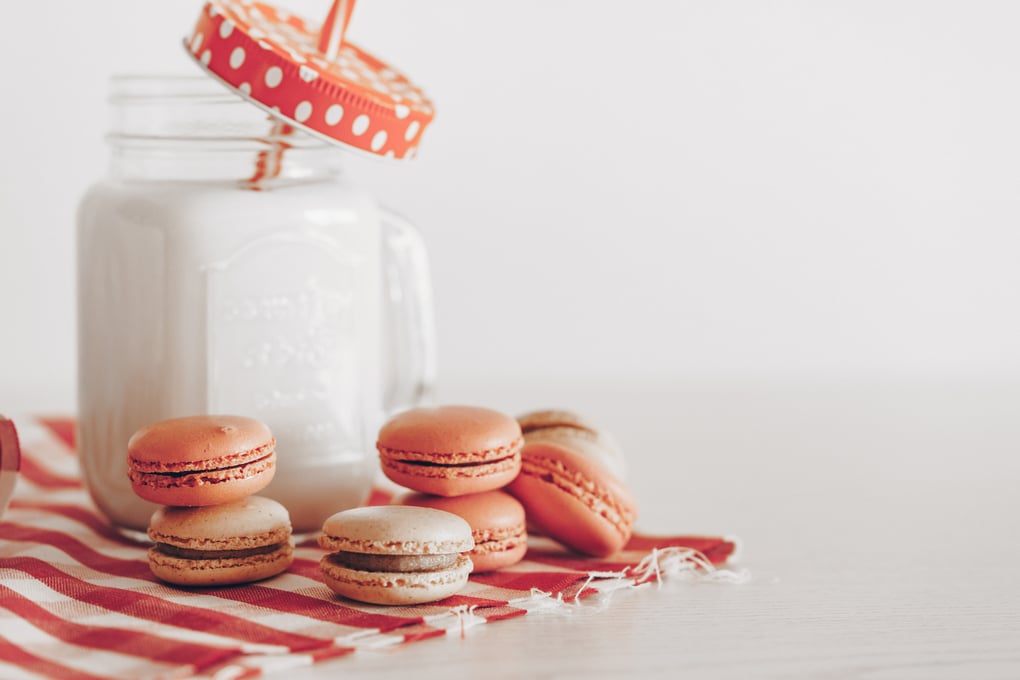 homemade macarons with a glass of milk picjumbo com