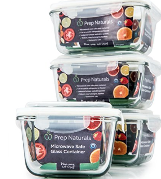 PrepNaturals 4 Pack Glass Food Storage Containers with Lids - Leakproof  Glass Meal Prep Containers - Bento Box for Lunch - Dishwasher, Microwave,  Oven
