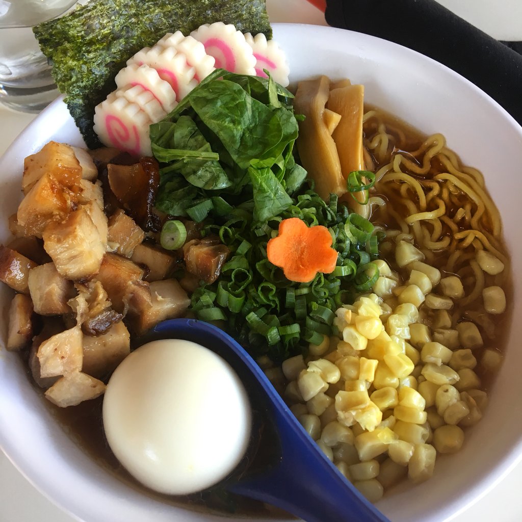 ramen, salad, chicken, meat