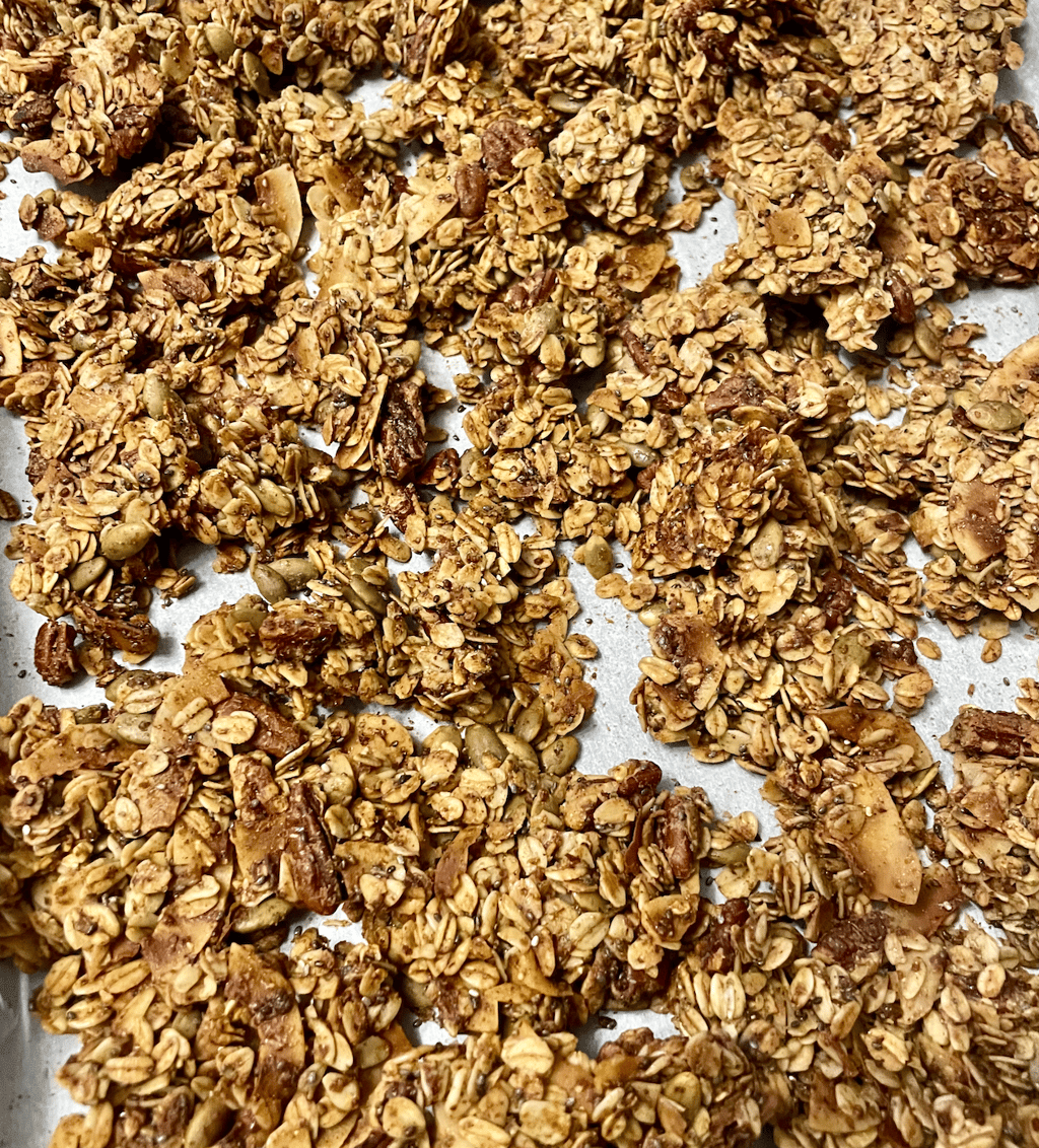Delicious clustery coconut cinnamon granola