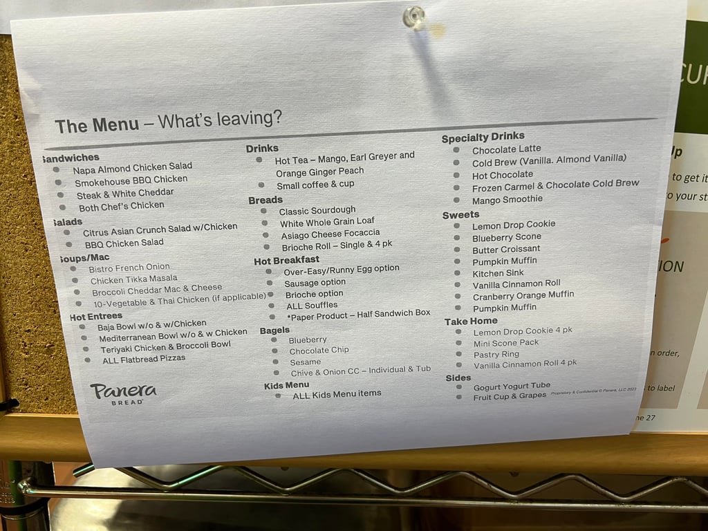 Panera shop printable menu