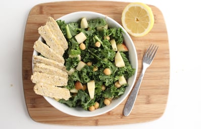 Baker Katherine Kale Salad Assembled Vegan Chickpeas tempeh