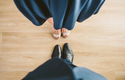 suit couple blue shoes