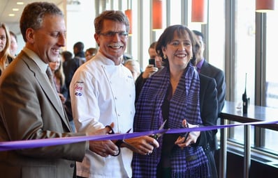 Lily Allen Rick Bayless cutting ribbon 2