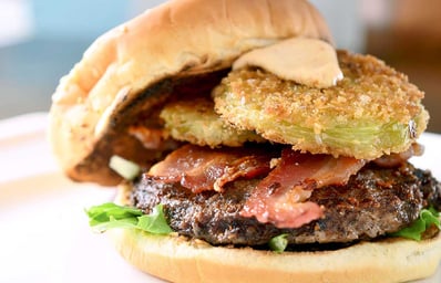 fried green tomato bacon burger