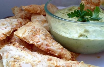white bean dip and phyllo dough crisps