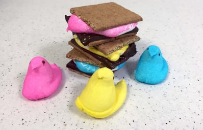 peeps sitting around smore stack