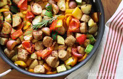 Sausage potatoes peppers and zucchini