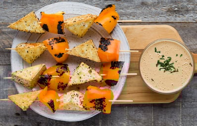 Salt and Pepper Party Skewers or wraps with peanut dipping sauce