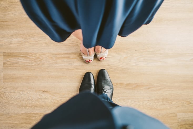 suit couple blue shoes