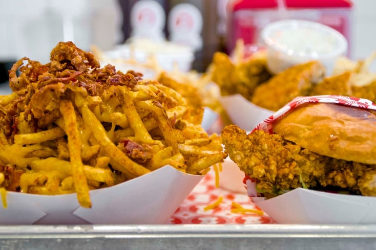 cheese fries fried chicken sandwich 1