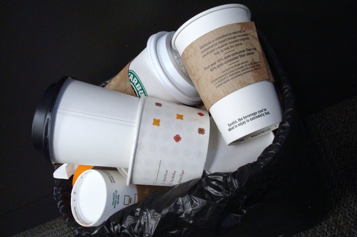 Coffee Cups in Trash.closeup