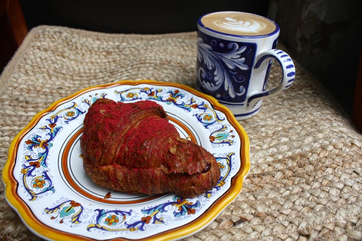 raspberry croissant and mocha