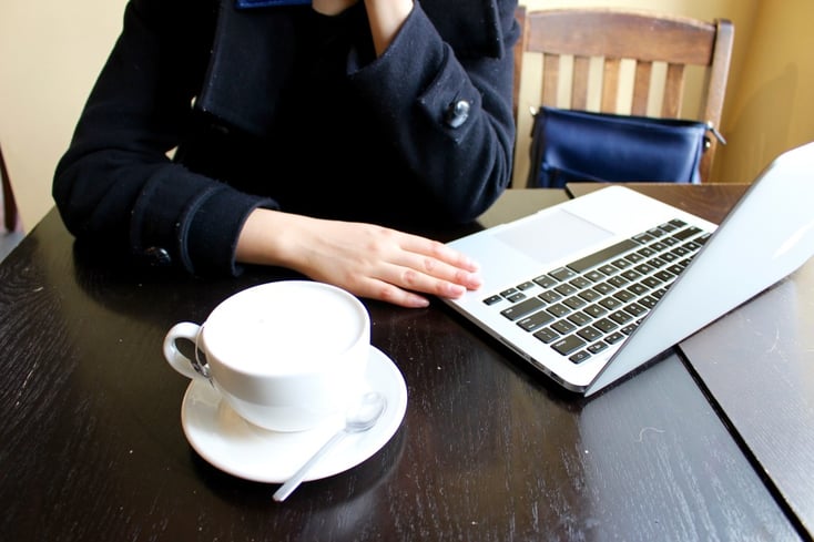 latte laptop hands