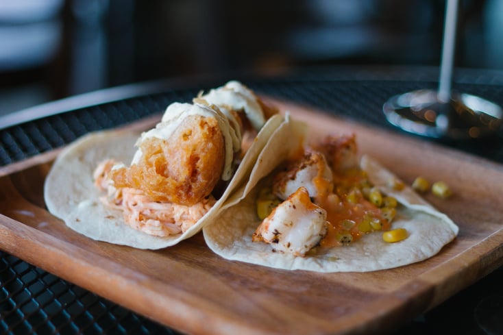 fusion tempura and shrimp tacos