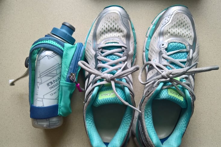 water bottle and shoes