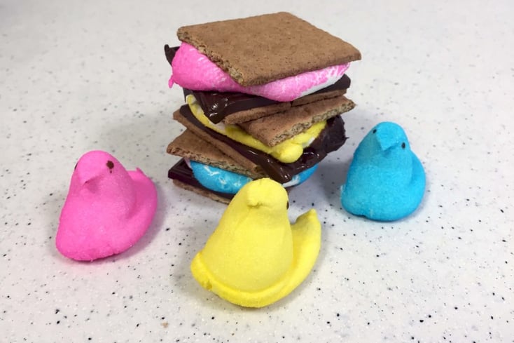 peeps sitting around smore stack