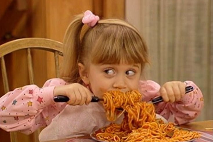 michelle eating spaghetti