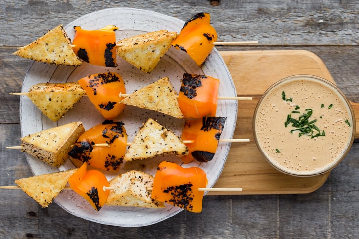 Salt and Pepper Party Skewers or wraps with peanut dipping sauce