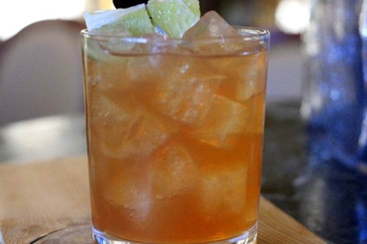 Mezcal, Green Chartreuse, Cherry, and Lime