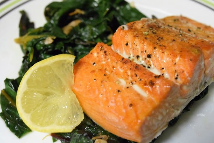 Broiled Salmon and Garlic Chard