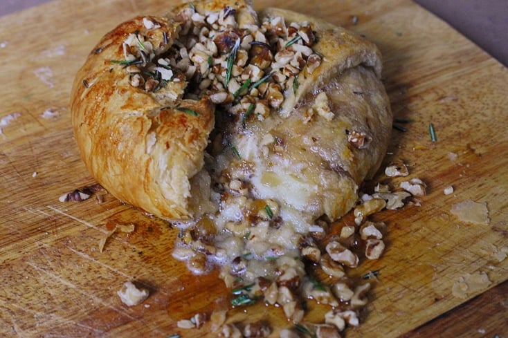 Baked Brie with Jam, Honey, Walnuts, and Rosemary