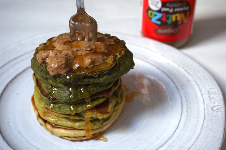 Nutty ombre matcha pancakes