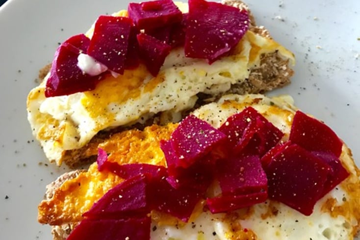 Beet, Egg, Cottage Cheese Cracker