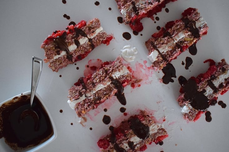 Raspberry and Coconut Freezer Bars with Chocolate Drizzle