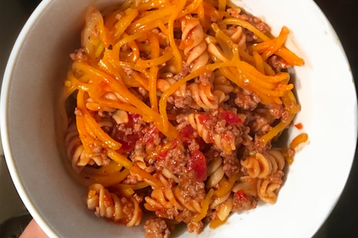 Banza Chickpea Pasta and Zoodles With Meat Sauce 