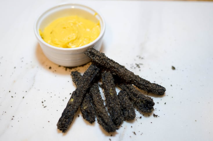 Black Sesame and Salted Egg Yolk Churros: An Eccentric Fusion Food 4 Black Sesame Churros with Salted Egg Yolk Custard