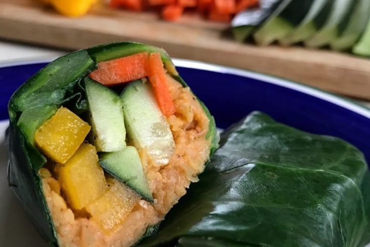 Sweet and Spicy Chickpea Collard Green Wraps 