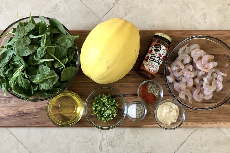 Spaghetti Squash with Shrimp, Spinach, and Spices