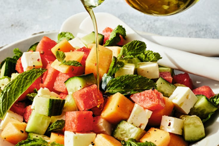 Up Your Pizza Game With Roasted Hatch Chile Pizza & Melon, Cucumber, Mint Salad 7 Melon, Cucumber, and Mint Salad