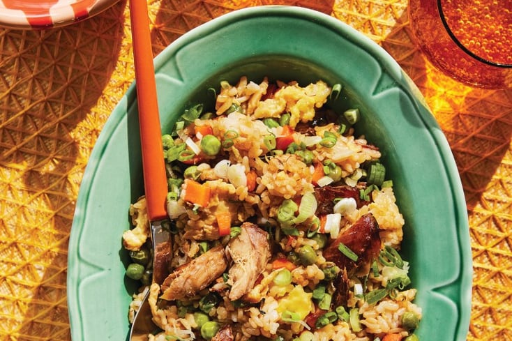 Fried Rice with Peas, Carrots, Scallions, and Smoked Mackerel