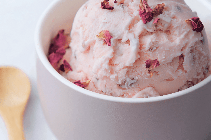 Rose with Cinnamon Roasted Almonds Ice Cream