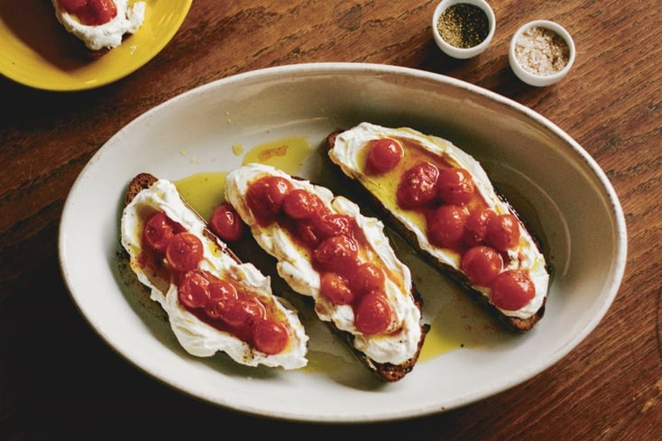 Yes, You Should Be Making Confit Tomatoes 3 Confit Cherry Tomatoes & Labneh on Toast