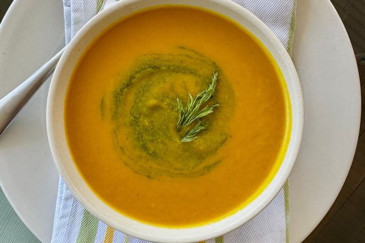 Carrot & Ginger Soup With Carrot Top Pistou