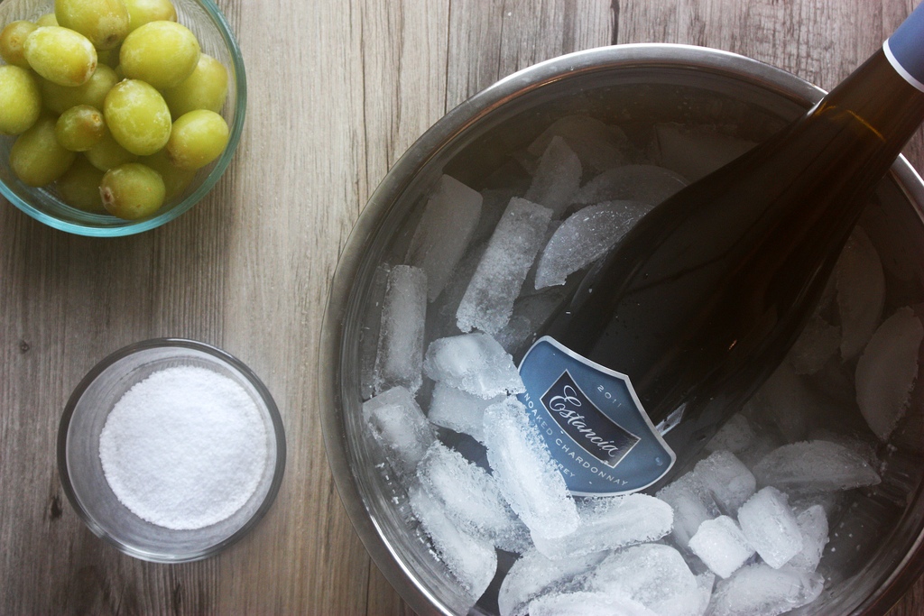 To chill wine in 6 minutes, place bottle in a bucket of ice, water and salt