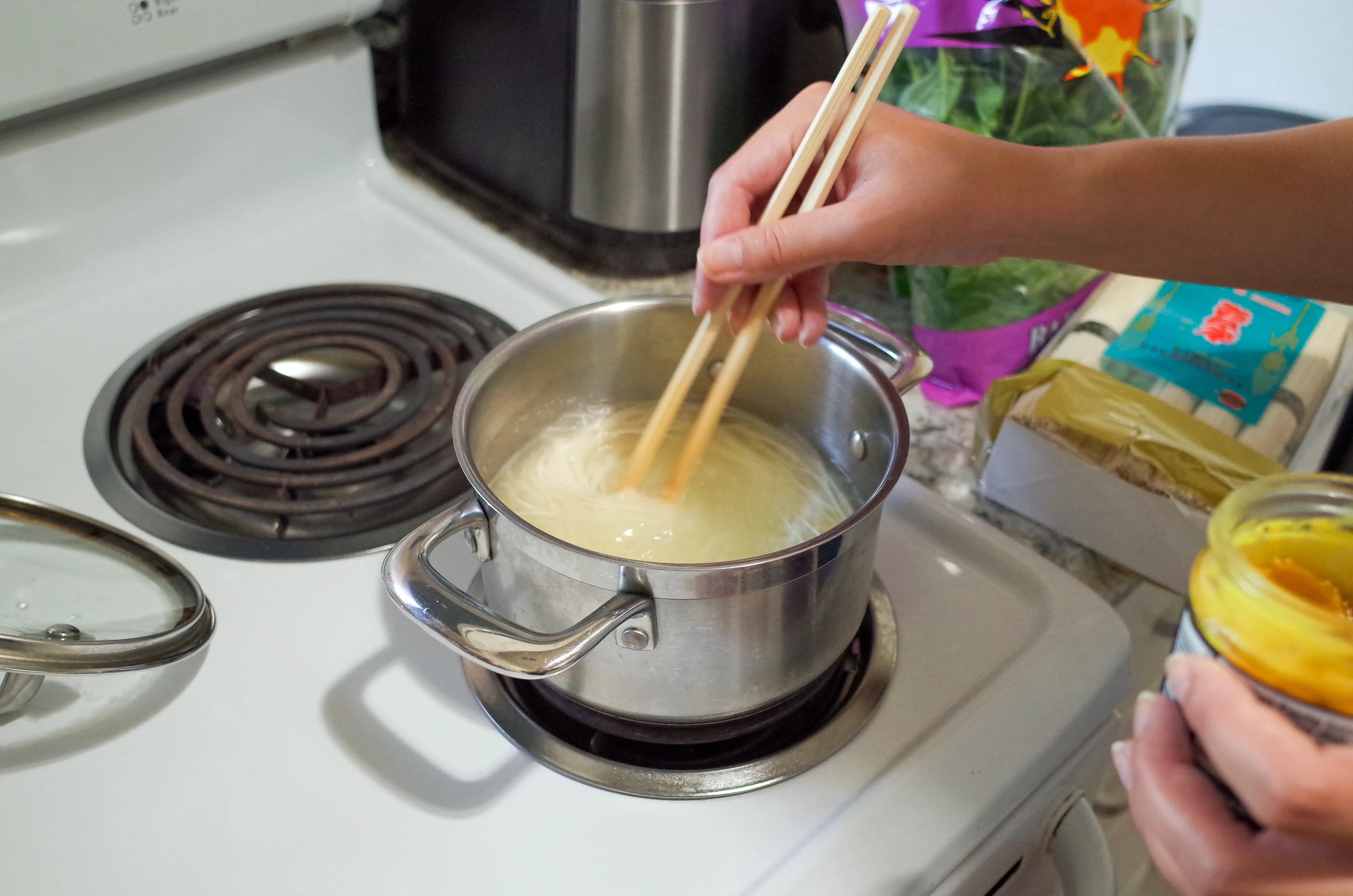 Stirring in soup flavoring