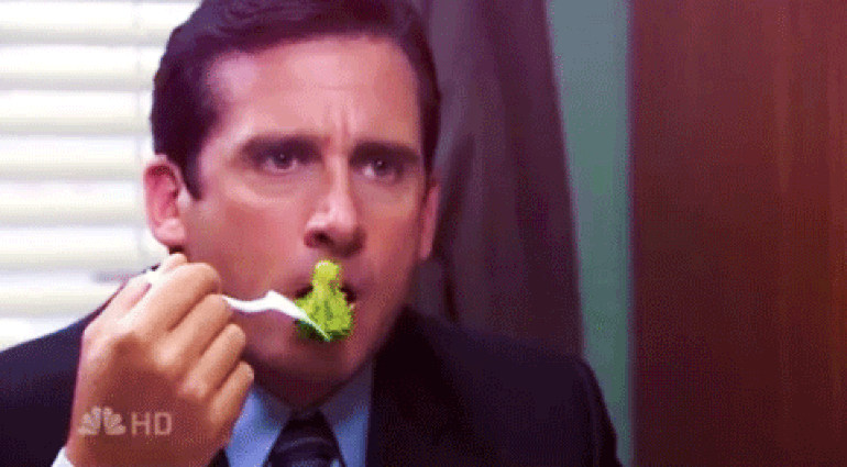Michael from the office eating brocoli